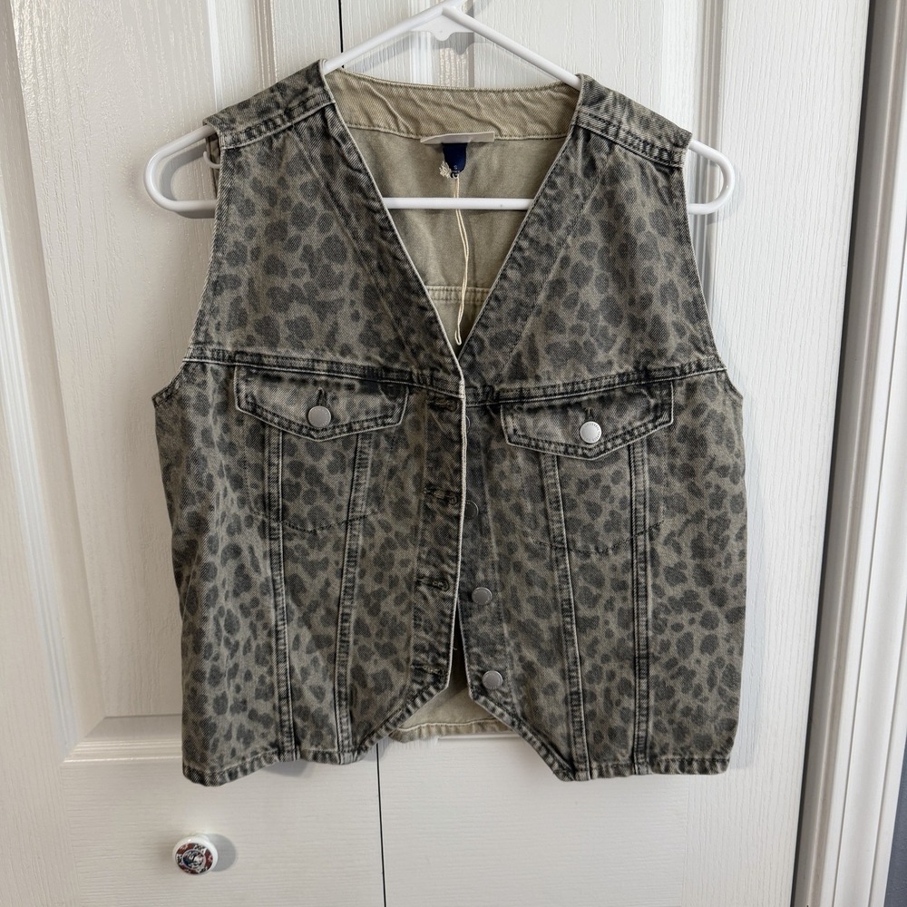 Universal Thread Leopard Print Denim Vest Women's Size Small Rodeo Festival Boho